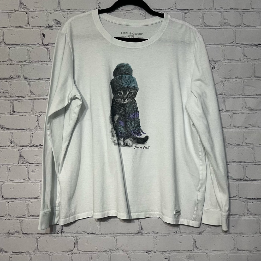 Life Is Good Woman’s Long Sleeve Cat Crusher Tees Bundle Blue - White Size XXL - Picture 9 of 14